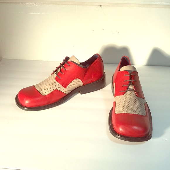 M C & POWER QUALITY LEATHER SHOES, RED & BEIGE